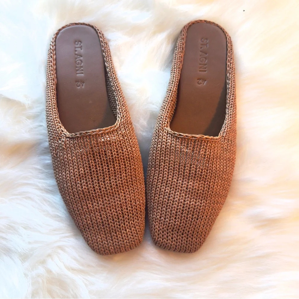 St. Agni Tan Woven Mules - Picture 2 of 6